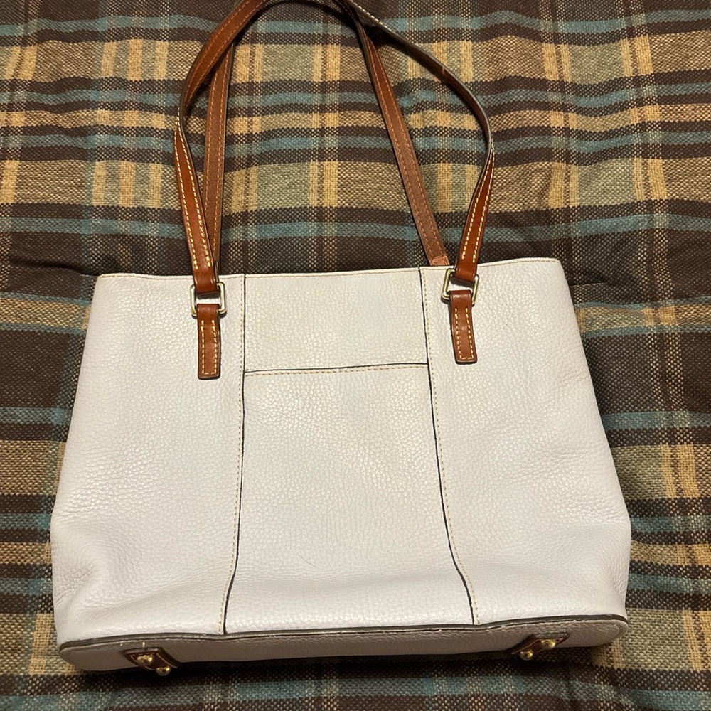 Dooney & Bourke Pebbled Leather Tote with Brown Straps and Red Interior - Picture 3 of 7